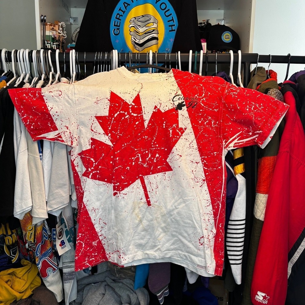 Vintage 1992 Canada Celebrate AOP Splatter Tee XL Single Stitch Made USA Hanes